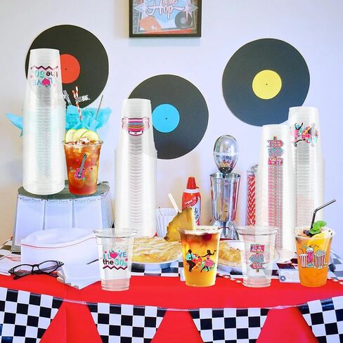 60 Pcs 50's Party Plastic Cups 12oz,1950's Rock and Roll Disposable Cups Back to 50s Retro Party Tableware 50's Theme Party Decorations for 50's Theme Birthday Party Music Party Supplies in Saudi Arabia