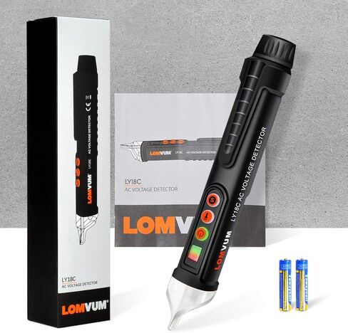 جهاز اختبار الجهد الكهربي، LOMVUM جهاز اختبار الجهد الكهربي المزدوج غير المتصل ثنائي المدى 12 فولت - 1000 فولت / 48 فولت - 1000 فولت مع مصباح يدوي LED، وضع التنبيه وحكم السلك المباشر/الفارغ in Kuwait