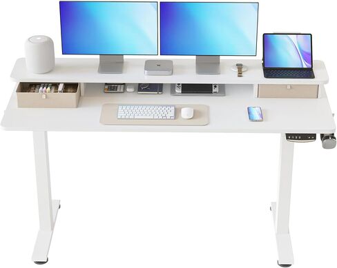 BANTI 48''x24''Standing Desk with Drawers, Adjustable Height Stand Up Desk with Storage Shelf, Sit Stand Home Office Desk with Splice Board, White Frame/Light Rustic Brown Top in Saudi Arabia