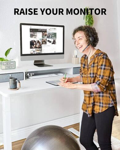 BANTI 48''x24''Standing Desk with Drawers, Adjustable Height Stand Up Desk with Storage Shelf, Sit Stand Home Office Desk with Splice Board, White Frame/Light Rustic Brown Top in Saudi Arabia