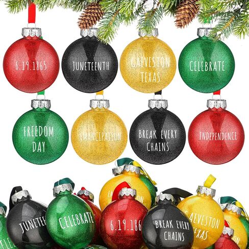 Leyndo 24 Large Juneteenth Hanging Glitter Balls Ornament 3.15 in Black History Month Tree Ornaments Juneteenth Freedom Day Tree Decor African American Ornaments for Parades Emancipation 1865 Decor in Saudi Arabia