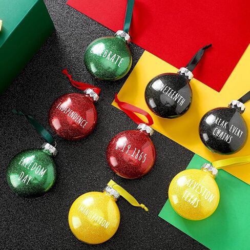 Leyndo 24 Large Juneteenth Hanging Glitter Balls Ornament 3.15 in Black History Month Tree Ornaments Juneteenth Freedom Day Tree Decor African American Ornaments for Parades Emancipation 1865 Decor in Saudi Arabia