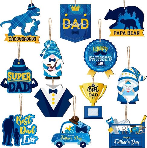 Hoteam 48 Pieces Father's Day Wood Hanging Ornaments Watercolor Happy Father's Day Hanging Decorations Father Birthday Wood Hanging Ornaments with Ropes for Father's Day Party Decor Supplies in Saudi Arabia
