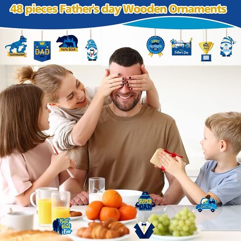 Hoteam 48 Pieces Father's Day Wood Hanging Ornaments Watercolor Happy Father's Day Hanging Decorations Father Birthday Wood Hanging Ornaments with Ropes for Father's Day Party Decor Supplies in Saudi Arabia