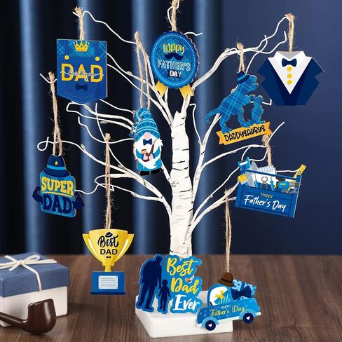 Hoteam 48 Pieces Father's Day Wood Hanging Ornaments Watercolor Happy Father's Day Hanging Decorations Father Birthday Wood Hanging Ornaments with Ropes for Father's Day Party Decor Supplies in Saudi Arabia
