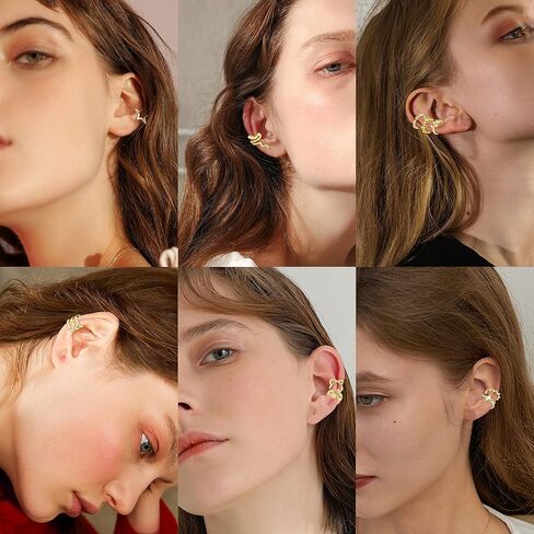 ORAZIO 16 قطعة أصفاد الأذن للنساء الرجال غير ثقب الذهب الفضة الأذن الكفة وهمية الغضروف كليب على اللولب التفاف طقم من الحلقان قابل للتعديل in Kuwait