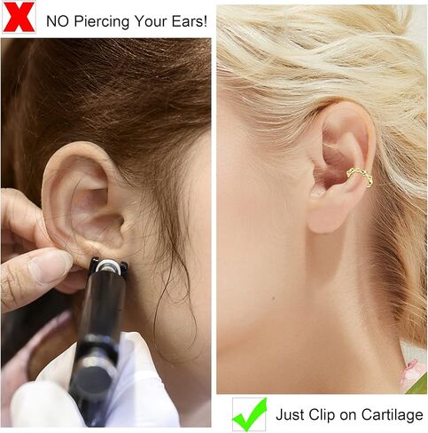 ORAZIO 16 قطعة أصفاد الأذن للنساء الرجال غير ثقب الذهب الفضة الأذن الكفة وهمية الغضروف كليب على اللولب التفاف طقم من الحلقان قابل للتعديل in Kuwait