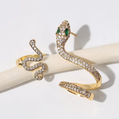 2 Pcs Snake Ear Cuff Earrings Vintage Crystal Rhinestone Snake Stud Earrings Snake Cartilage Ear Wrap Earrings for Women in Saudi Arabia