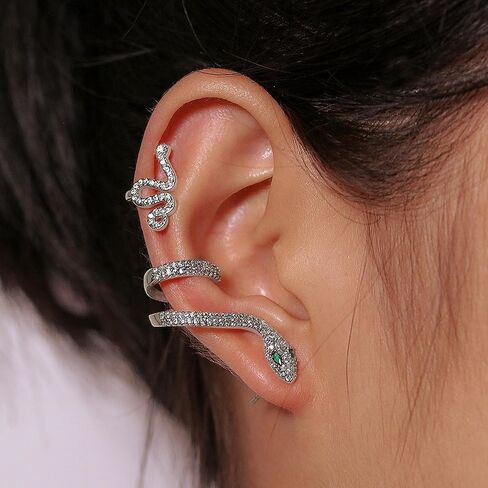 2 Pcs Snake Ear Cuff Earrings Vintage Crystal Rhinestone Snake Stud Earrings Snake Cartilage Ear Wrap Earrings for Women in Saudi Arabia