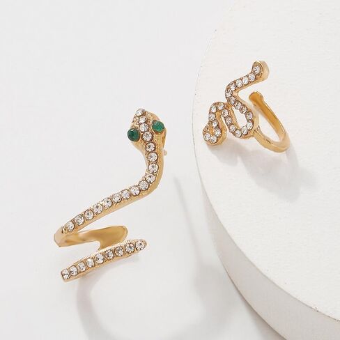 2 Pcs Snake Ear Cuff Earrings Vintage Crystal Rhinestone Snake Stud Earrings Snake Cartilage Ear Wrap Earrings for Women in Saudi Arabia