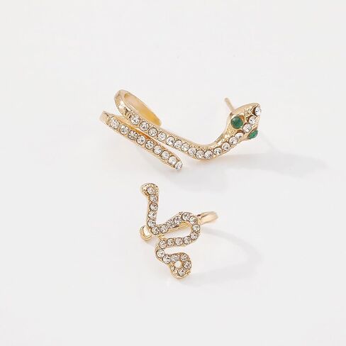 2 Pcs Snake Ear Cuff Earrings Vintage Crystal Rhinestone Snake Stud Earrings Snake Cartilage Ear Wrap Earrings for Women in Saudi Arabia