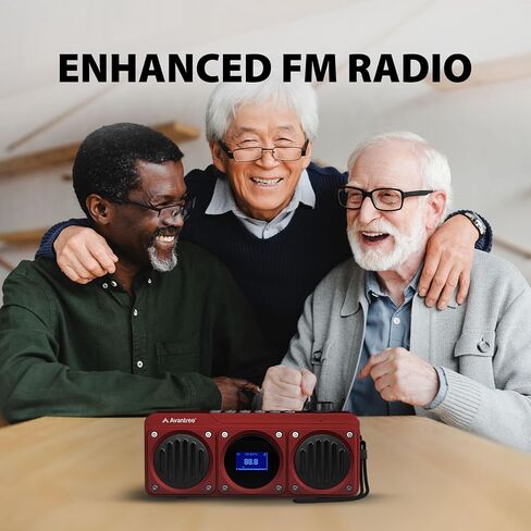 Avantree Boombyte - راديو FM رقمي محمول مع مكبر صوت بلوتوث، صوت رائع، لمسة نهائية معدنية، مشغل MP3، يدعم بطاقة Micro SD ومدخل صوت USB، وقت تشغيل طويل، قابل لإعادة الشحن، سهل الاستخدام - أحمر in Kuwait