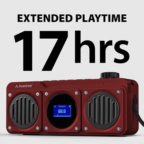 Avantree Boombyte - راديو FM رقمي محمول مع مكبر صوت بلوتوث، صوت رائع، لمسة نهائية معدنية، مشغل MP3، يدعم بطاقة Micro SD ومدخل صوت USB، وقت تشغيل طويل، قابل لإعادة الشحن، سهل الاستخدام - أحمر in Kuwait