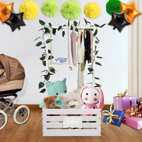 سلة استحمام الطفل، قفص استحمام الطفل مع رف شماعات مرتفع 23.6 بوصة وأرجوحة، خزانة قفص استحمام خشبية للأطفال، سلة دش الطفل للحمل، صندوق تخزين هدايا الآباء الجدد للحمل (أبيض) in Kuwait