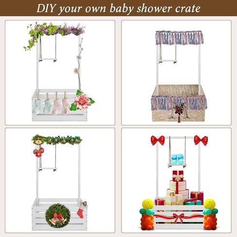 سلة استحمام الطفل، قفص استحمام الطفل مع رف شماعات مرتفع 23.6 بوصة وأرجوحة، خزانة قفص استحمام خشبية للأطفال، سلة دش الطفل للحمل، صندوق تخزين هدايا الآباء الجدد للحمل (أبيض) in Kuwait