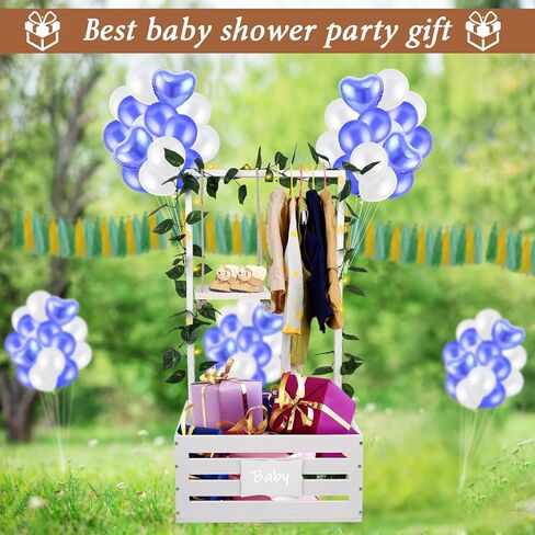 سلة استحمام الطفل، قفص استحمام الطفل مع رف شماعات مرتفع 23.6 بوصة وأرجوحة، خزانة قفص استحمام خشبية للأطفال، سلة دش الطفل للحمل، صندوق تخزين هدايا الآباء الجدد للحمل (أبيض) in Kuwait