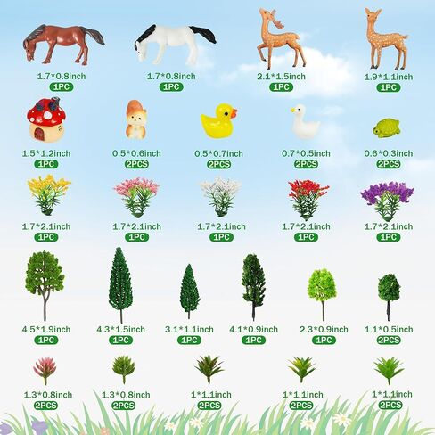 35 قطعة من الأشجار النموذجية 1.1-4.7 بوصة نموذج ديوراما مختلط لشجرة الزهور الغزلان والحصان وحيوانات الغابة والفطر لغابة الغابة وحرف الحيوانات ونموذج بناء السكك الحديدية ومستلزمات المناظر الطبيعية (نمط 01) in Kuwait