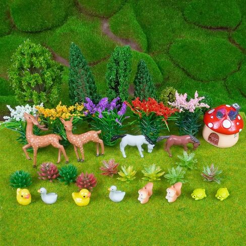 35 قطعة من الأشجار النموذجية 1.1-4.7 بوصة نموذج ديوراما مختلط لشجرة الزهور الغزلان والحصان وحيوانات الغابة والفطر لغابة الغابة وحرف الحيوانات ونموذج بناء السكك الحديدية ومستلزمات المناظر الطبيعية (نمط 01) in Kuwait