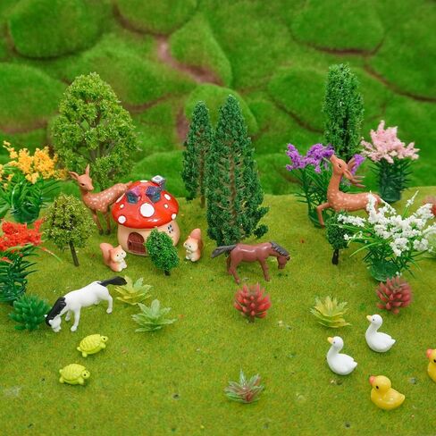 35 قطعة من الأشجار النموذجية 1.1-4.7 بوصة نموذج ديوراما مختلط لشجرة الزهور الغزلان والحصان وحيوانات الغابة والفطر لغابة الغابة وحرف الحيوانات ونموذج بناء السكك الحديدية ومستلزمات المناظر الطبيعية (نمط 01) in Kuwait