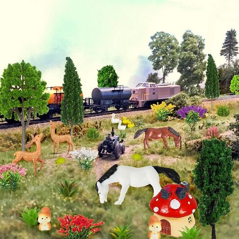 35 قطعة من الأشجار النموذجية 1.1-4.7 بوصة نموذج ديوراما مختلط لشجرة الزهور الغزلان والحصان وحيوانات الغابة والفطر لغابة الغابة وحرف الحيوانات ونموذج بناء السكك الحديدية ومستلزمات المناظر الطبيعية (نمط 01) in Kuwait