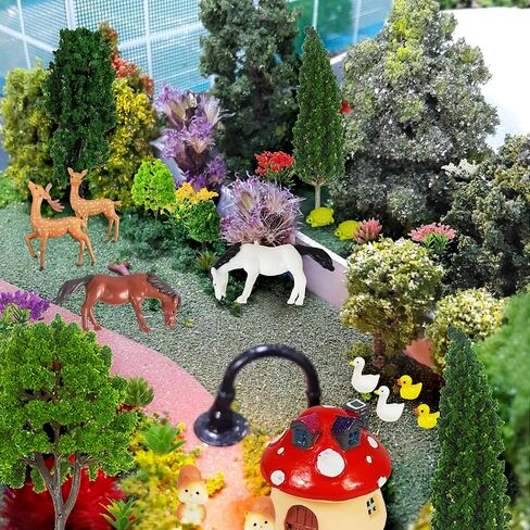 35 قطعة من الأشجار النموذجية 1.1-4.7 بوصة نموذج ديوراما مختلط لشجرة الزهور الغزلان والحصان وحيوانات الغابة والفطر لغابة الغابة وحرف الحيوانات ونموذج بناء السكك الحديدية ومستلزمات المناظر الطبيعية (نمط 01) in Kuwait