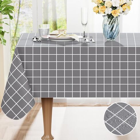 Rectangle Table Cloth, Waterproof Vinyl Tablecloths with Flannel Backing, Wipeable Plastic Plaid Table Cover for Dining, Picnic, Indoor and Outdoor (52" x 70", Black) in Saudi Arabia