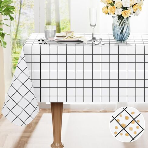 Rectangle Table Cloth, Waterproof Vinyl Tablecloths with Flannel Backing, Wipeable Plastic Plaid Table Cover for Dining, Picnic, Indoor and Outdoor (52" x 70", Black) in Saudi Arabia
