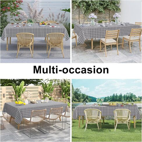 Rectangle Table Cloth, Waterproof Vinyl Tablecloths with Flannel Backing, Wipeable Plastic Plaid Table Cover for Dining, Picnic, Indoor and Outdoor (52" x 70", Black) in Saudi Arabia