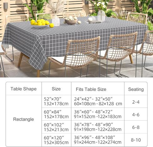 Rectangle Table Cloth, Waterproof Vinyl Tablecloths with Flannel Backing, Wipeable Plastic Plaid Table Cover for Dining, Picnic, Indoor and Outdoor (52" x 70", Black) in Saudi Arabia