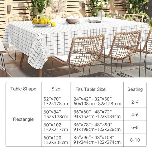 Rectangle Table Cloth, Waterproof Vinyl Tablecloths with Flannel Backing, Wipeable Plastic Plaid Table Cover for Dining, Picnic, Indoor and Outdoor (52" x 70", Black) in Saudi Arabia
