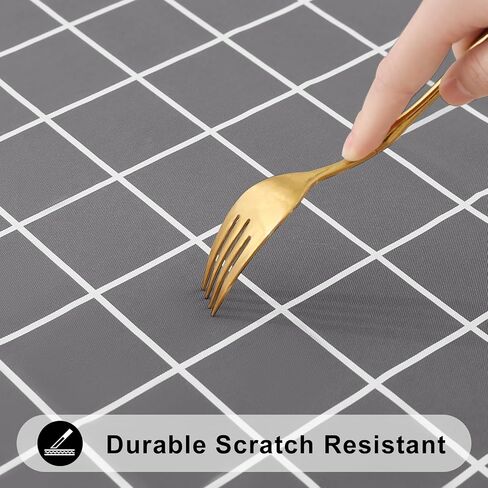 Rectangle Table Cloth, Waterproof Vinyl Tablecloths with Flannel Backing, Wipeable Plastic Plaid Table Cover for Dining, Picnic, Indoor and Outdoor (52" x 70", Black) in Saudi Arabia