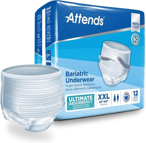 Attends Bariatric Underwear for Adult Incontinence Care with ConfidenceCuff™ Protection, Ultimate Absorbency, Unisex, XX-Large, 12 Count (x4) in Saudi Arabia