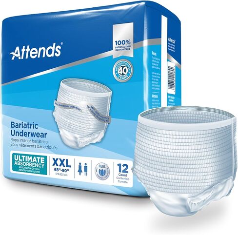 Attends Bariatric Underwear for Adult Incontinence Care with ConfidenceCuff™ Protection, Ultimate Absorbency, Unisex, XX-Large, 12 Count (x4) in Saudi Arabia