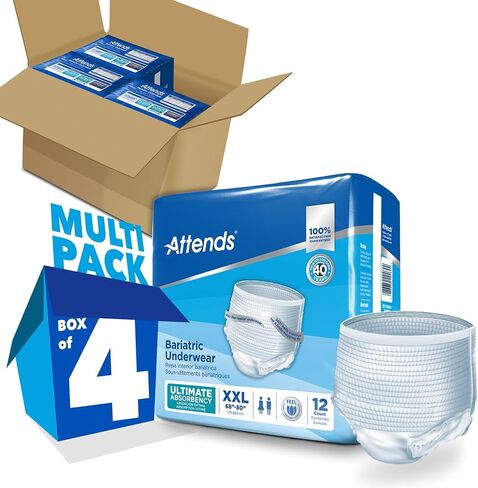 Attends Bariatric Underwear for Adult Incontinence Care with ConfidenceCuff™ Protection, Ultimate Absorbency, Unisex, XX-Large, 12 Count (x4) in Saudi Arabia