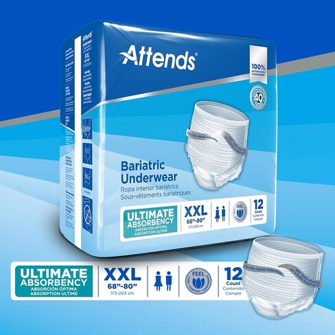 Attends Bariatric Underwear for Adult Incontinence Care with ConfidenceCuff™ Protection, Ultimate Absorbency, Unisex, XX-Large, 12 Count (x4) in Saudi Arabia