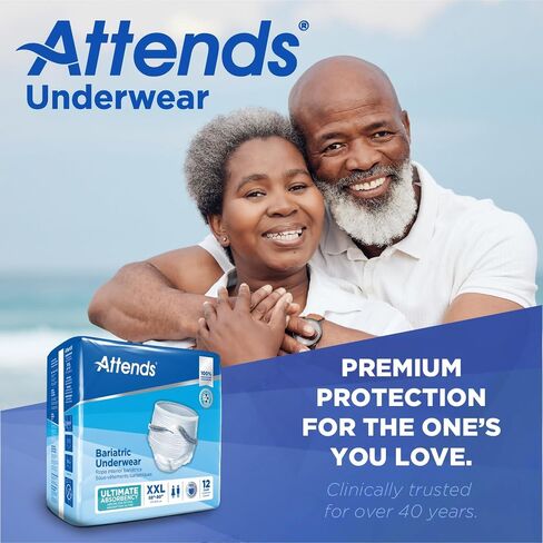 Attends Bariatric Underwear for Adult Incontinence Care with ConfidenceCuff™ Protection, Ultimate Absorbency, Unisex, XX-Large, 12 Count (x4) in Saudi Arabia