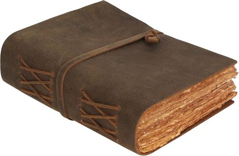 LEATHER VILLAGE - Vintage Leather Bound Journal for Men & Women - 10"X7" | Rustic Brown | 200 Deckle Edges Watercolor Paper - Book of Shadows, Writing Notebook, Sketchbook, Planner, Spell book in Saudi Arabia