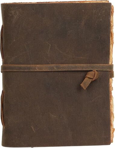 LEATHER VILLAGE - Vintage Leather Bound Journal for Men & Women - 10"X7" | Rustic Brown | 200 Deckle Edges Watercolor Paper - Book of Shadows, Writing Notebook, Sketchbook, Planner, Spell book in Saudi Arabia