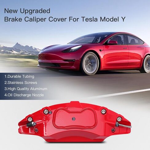 أغطية فرجار الفرامل الصفراء متوافقة مع أغطية فرجار الفرامل الأمامية والخلفية لمحور العجلات Tesla Model Y 2020-2024 لفرجار الفرامل Tesla Model Y (2 قطعة أمامية + 2 قطعة خلفية) in Kuwait