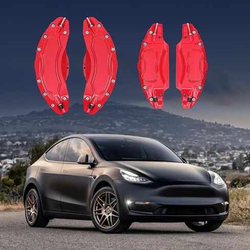 أغطية فرجار الفرامل الصفراء متوافقة مع أغطية فرجار الفرامل الأمامية والخلفية لمحور العجلات Tesla Model Y 2020-2024 لفرجار الفرامل Tesla Model Y (2 قطعة أمامية + 2 قطعة خلفية) in Kuwait