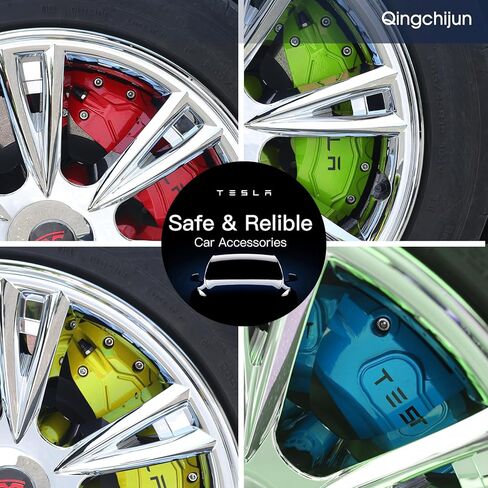 أغطية فرجار الفرامل الصفراء متوافقة مع أغطية فرجار الفرامل الأمامية والخلفية لمحور العجلات Tesla Model Y 2020-2024 لفرجار الفرامل Tesla Model Y (2 قطعة أمامية + 2 قطعة خلفية) in Kuwait