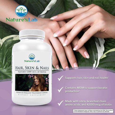 Nature's Lab Hair Skin and Nails - Biotin, BCAA, MSM, Vitamin Complex - 90 Ct (90 Day Supply) in Saudi Arabia