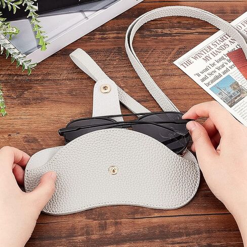 PH PandaHall Glasses Case Holder, Imitation Leather Glasses Holder Sunglasses Soft Case Eyeglasses Pouch Bag Eyewear Sleeve Eyeglass Case Organizer with Long/Short Straps for Women Men, Grey in Saudi Arabia