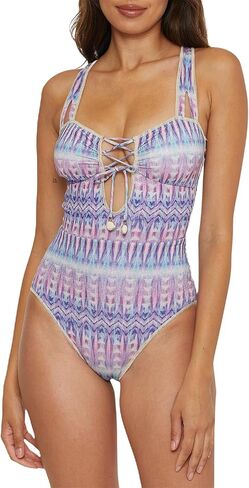BECCA Women's Standard Tulum One Piece Swimsuit, Abstract Print, Adjustable, Tie Back, Bathing Suits in Saudi Arabia