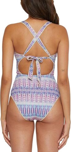 BECCA Women's Standard Tulum One Piece Swimsuit, Abstract Print, Adjustable, Tie Back, Bathing Suits in Saudi Arabia