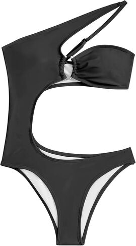 Women's Sexy U-Ring One Shoulder Cut Out One Piece Bathing Suit High Cut Cheeky Swimsuit in Saudi Arabia