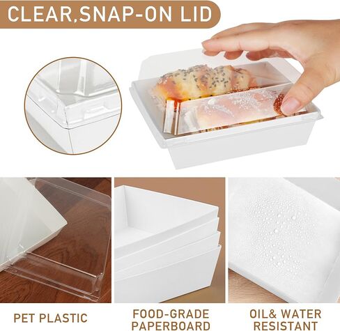LotFancy Paper Charcuterie Boxes with Clear Lids, 50 Pack, Rectangle Disposable To Go Dessert Containers, White Bakery Boxes for Sandwich, Strawberries, Hot Cocoa Bombs, Sushi and Cookie in Saudi Arabia