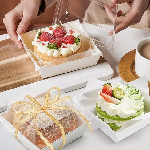 LotFancy Paper Charcuterie Boxes with Clear Lids, 50 Pack, Rectangle Disposable To Go Dessert Containers, White Bakery Boxes for Sandwich, Strawberries, Hot Cocoa Bombs, Sushi and Cookie in Saudi Arabia