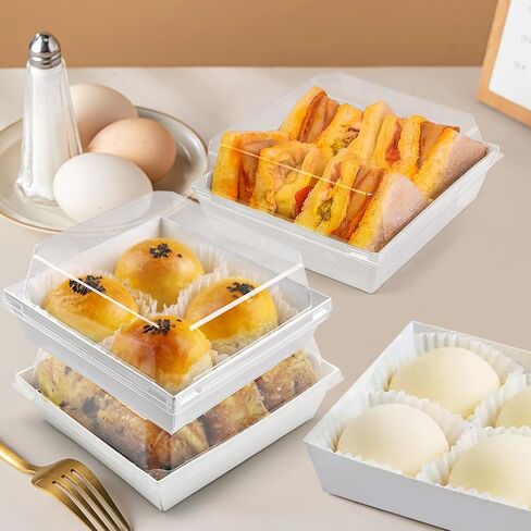 LotFancy Paper Charcuterie Boxes with Clear Lids, 50 Pack, Rectangle Disposable To Go Dessert Containers, White Bakery Boxes for Sandwich, Strawberries, Hot Cocoa Bombs, Sushi and Cookie in Saudi Arabia
