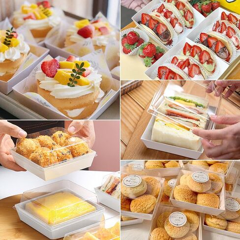 LotFancy Paper Charcuterie Boxes with Clear Lids, 50 Pack, Rectangle Disposable To Go Dessert Containers, White Bakery Boxes for Sandwich, Strawberries, Hot Cocoa Bombs, Sushi and Cookie in Saudi Arabia